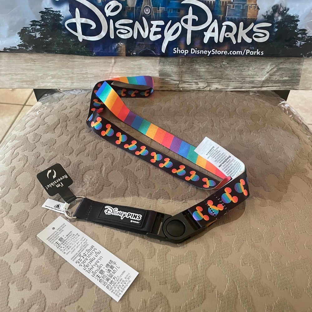 Disney Parks Rainbow Mickey Mouse Reversible Lanyard Pin Trading Pride New Pride